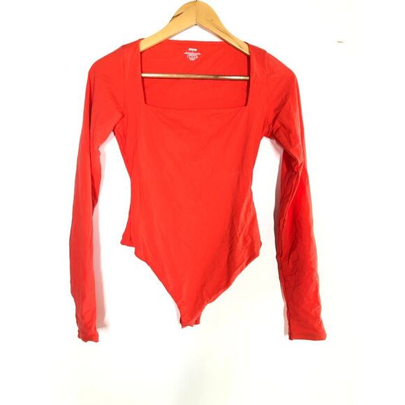 SKIMS Fits Everybody Bodysuit Long Sleeve Square Neck Thong Back Poppy Red M - Picture 4 of 7